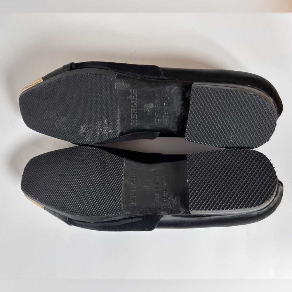Vintage Hermès Black Satin Flats – Gold Cap Toe, French Luxury size 36 - Picture 9 of 10